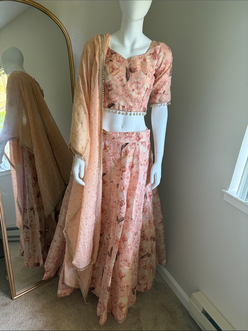 Brand new floral Embroidered Lehenga Set in Pink and Cream 3 piece set